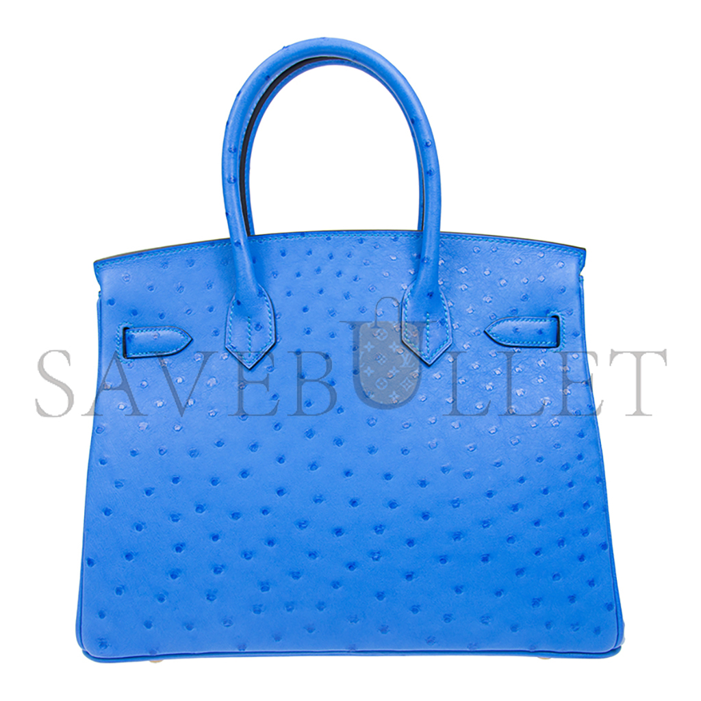 HERMÈS MASTER BIRKIN 25 OSTRICH GREEK BLUE GOLD BUCKLE H041933CK89 (30*22*16cm)